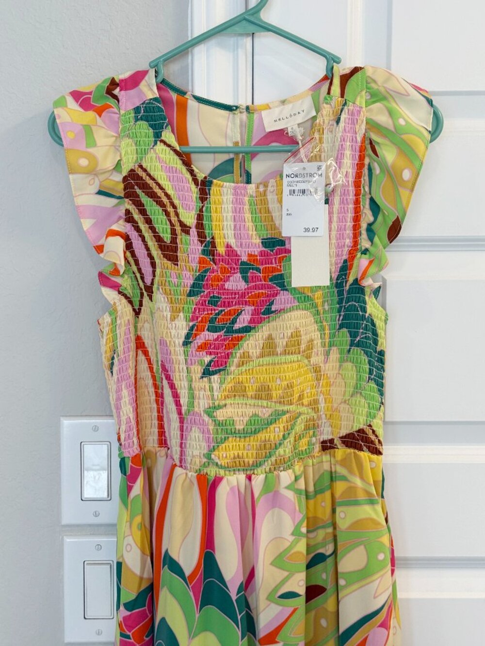 Smocked top ruffle shoulder maxi - NWT
